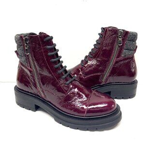 MIZ MOOZ PATENT LEATHER BOOTS SIDE ZIP LACE UP 37EU/ 7US WINE Z-174